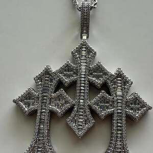 Silver Triple Cross Pendant Necklace, 20 Inch Rope Chai